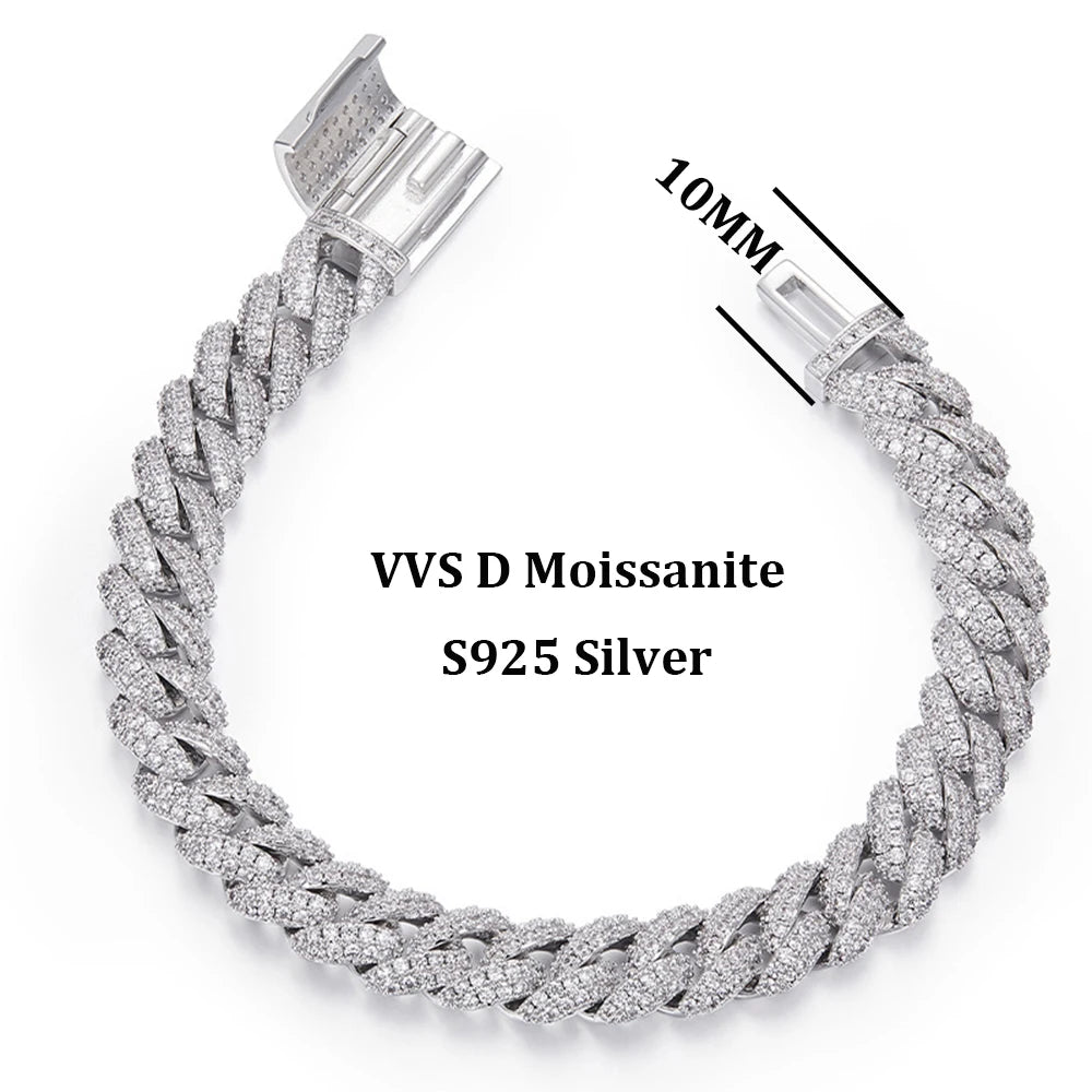 10mm Moissanite Diamond Cuban Chain Bracelets Necklaces S925 Silver Miami Link Chain For Men High-End Jewelry Pass Tester