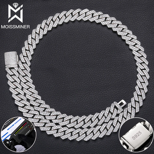 10mm VVS Moissanite Cuban Chain Necklaces Real Diamond S925 Silver Square Choker Pass Diamond Test Iced Out Necklaces For Women
