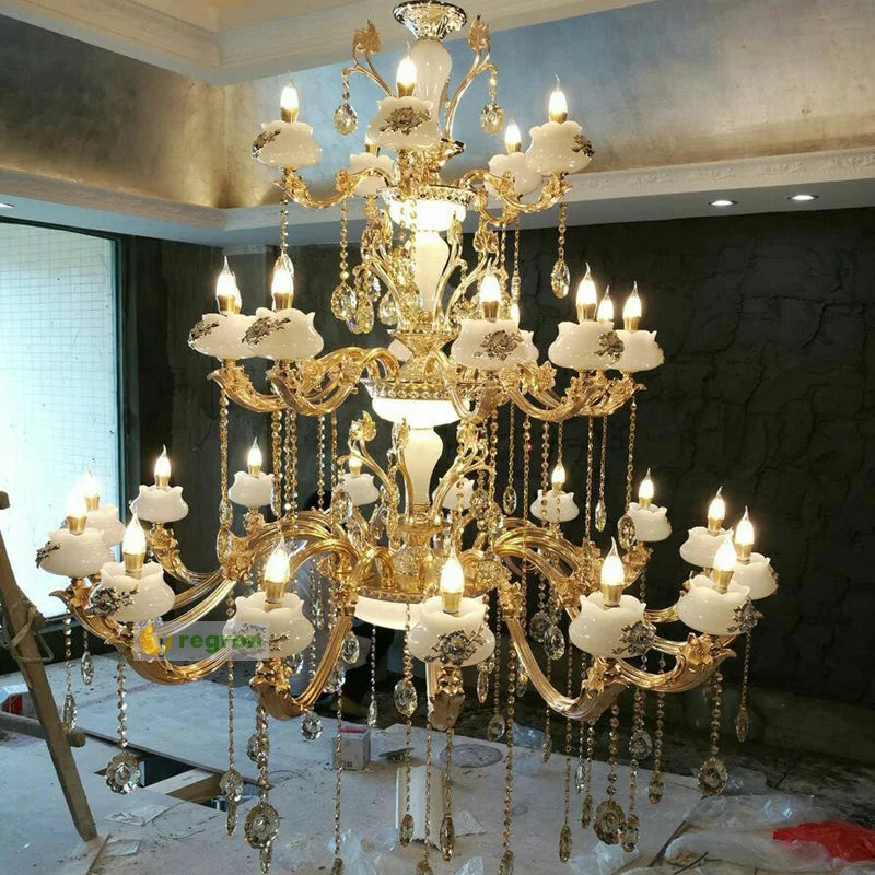 120CM Luxury Villa Crystal Chandeliers stair Lamp Led candle light European style Hotel Project Ceiling Chandelier led luminaire