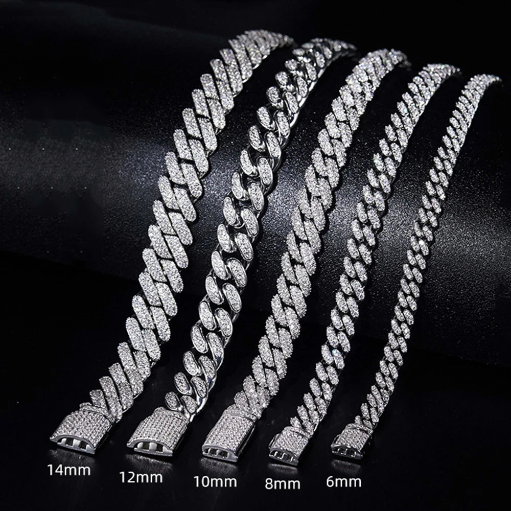 12mm Moissanite Cuban Link Chain Bracelets Necklaces S925 Silver Diamond Miami Chain For Women High-End Jewelry Pass Tester