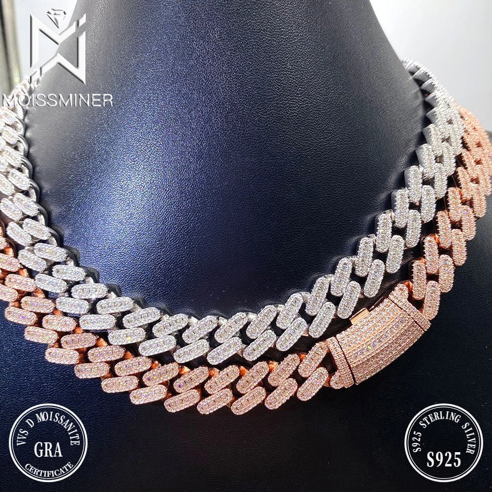 13mm Moissanite Cuban Link Chain Necklaces S925 Silver Real Diamonds Choker for Women Men Pass Tester Free Shipping