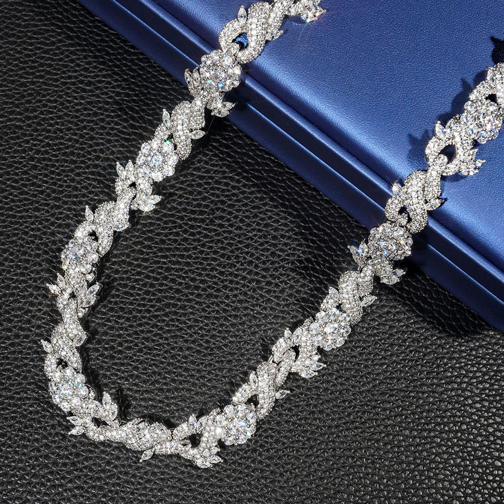 15mm Flower Moissanite Cuban Link Chain Iced Out Necklace For Men Women Hip Hop S925 Silver Chain Pass Diamonds Tester With GRA