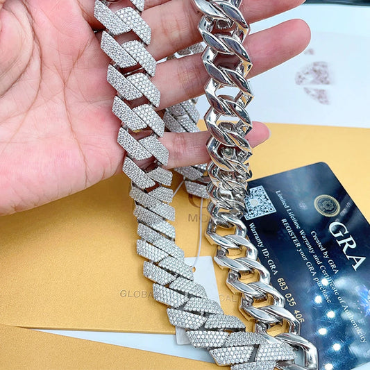 15mm Moissanite Cuban Chain  Link Necklaces Real Diamonds S925 Silver Choker for Women Men Pass Tester With GRA Free Ship