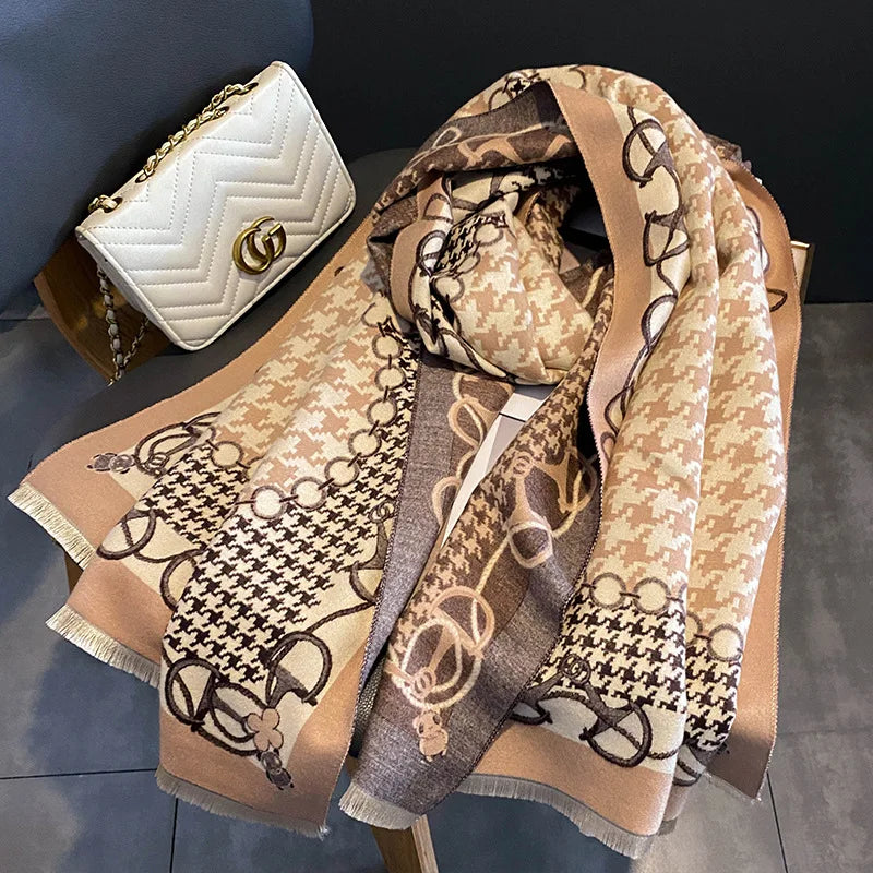 2022 Fashion Winter Warm Cashmer Shawl Blanket Scarf Women Luxury Houndstooth Pashmina Bufanda Neck Scarves New