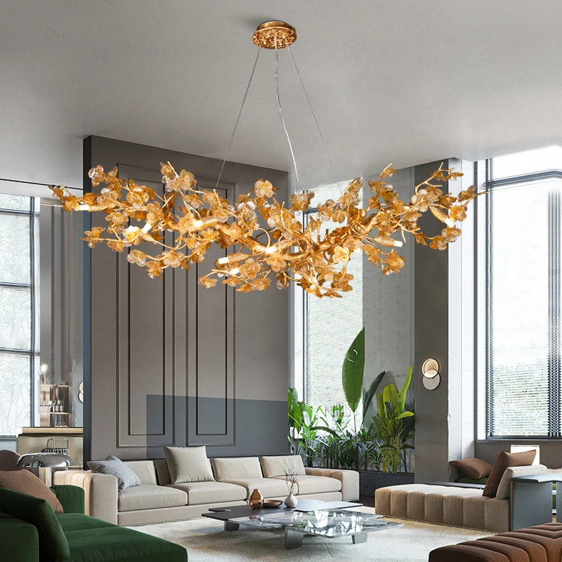 2022 new light luxury post-modern all copper chandelier Zen living room lamp creative tea glass villa tea room decoration