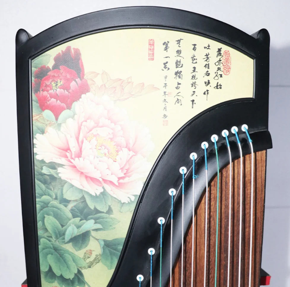 MMOOKA 21 String Guzheng Silk Painting Green Peony