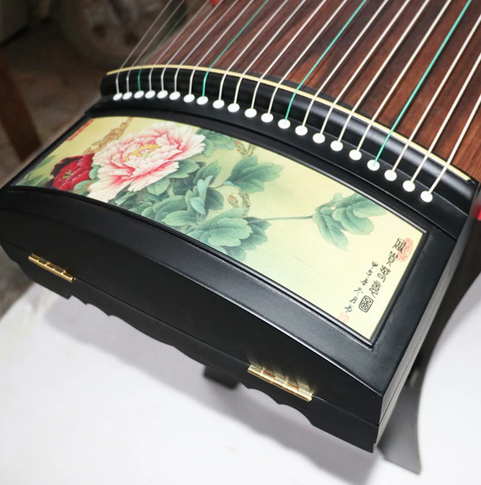 MMOOKA 21 String Guzheng Silk Painting Green Peony