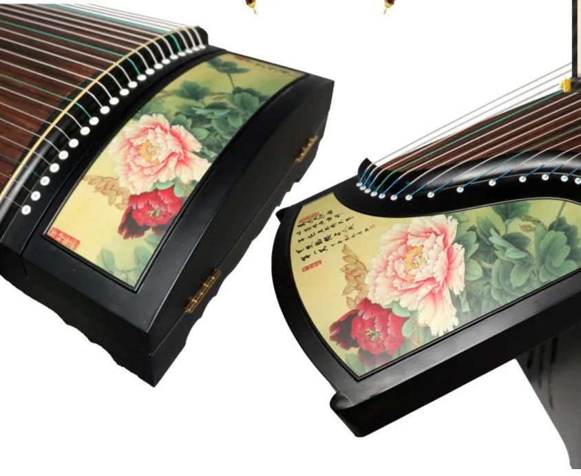 MMOOKA 21 String Guzheng Silk Painting Green Peony