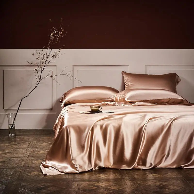 25 Momme Mulberry Silk Duvet Cover Queen King 4Pcs Top Grade Luxury Silk Silver Golden 1 Bed Sheet 1 Duvet Cover 2 Pillow Shams