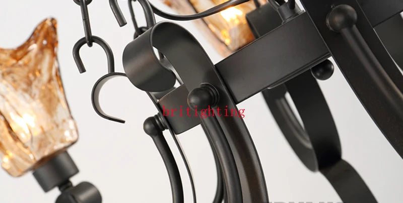 3 Layer Luxury Large Black Chandelier Lighting American Wrought Iron Long Chandelier Villa Hotel Living Room Retro Hanging Lamps