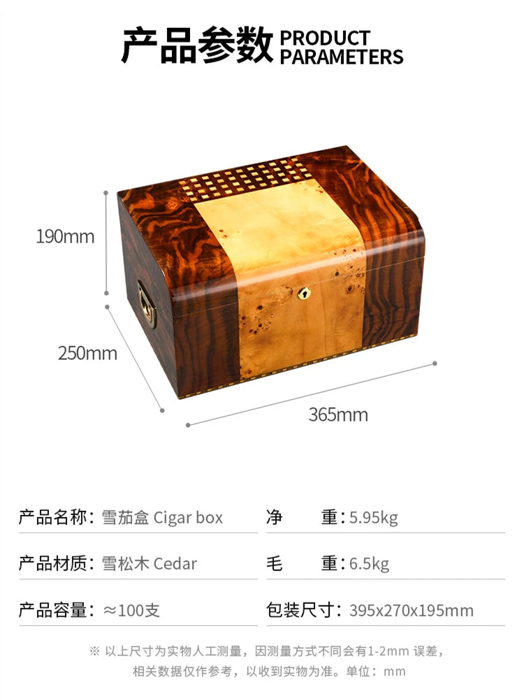 365x250x190mm Cedar Wood Cigar Humidor Professional Capacity 100 Cigarettes Case Double Layer Piano Paint Cigar Cabinet Cool Box