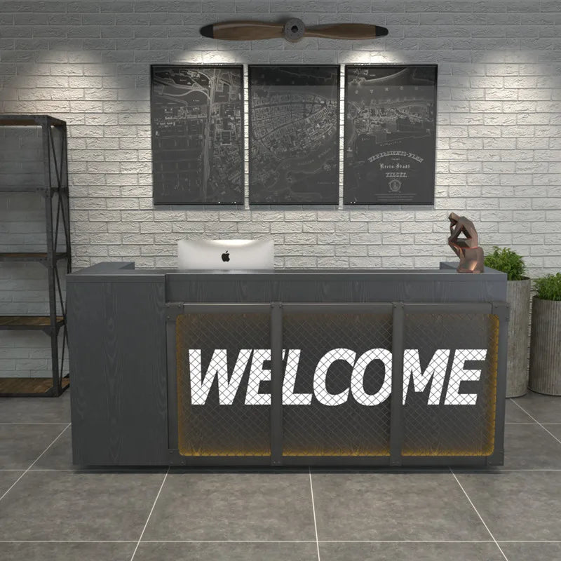 3Retro industrial style clothing store simple small bar wrought iron bar company front desk reception counter