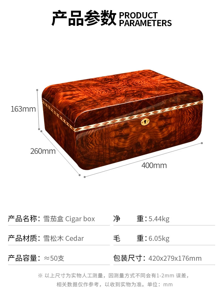 400x260x163mm Cedar Wood Cigar Humidor Professional Capacity 50 Cigarettes Storage Case Piano Paint Cigar Cabinet Cool Gift Box