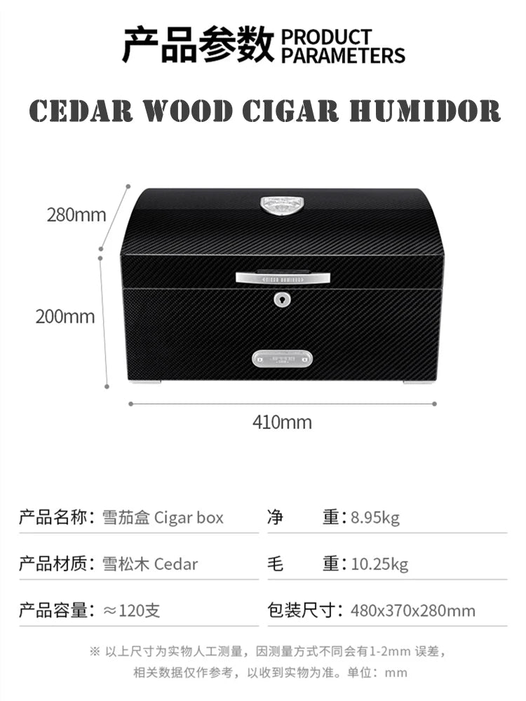 410x280x200mm Cedar Wood Cigar Humidor JIFENG Large-Capacity 120 Cigar Case Professional Carbon Fiber Multi-Zone Storage Box