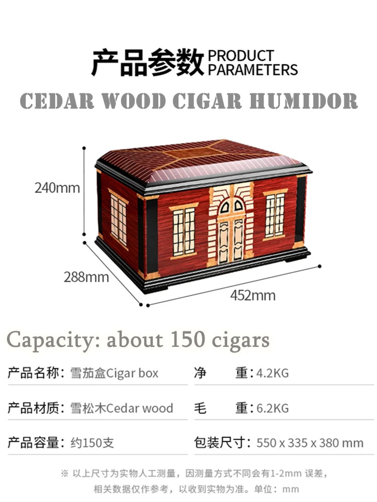 452x288x240mm Cedar Wood Cigar Humidor Professional Capacity150 Cigarettes Case Multi-Zone Storage Piano Paint Cigar Cabinet Box