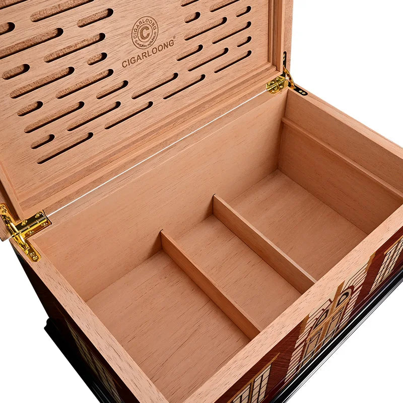 452x288x240mm Cedar Wood Cigar Humidor Professional Capacity150 Cigarettes Case Multi-Zone Storage Piano Paint Cigar Cabinet Box