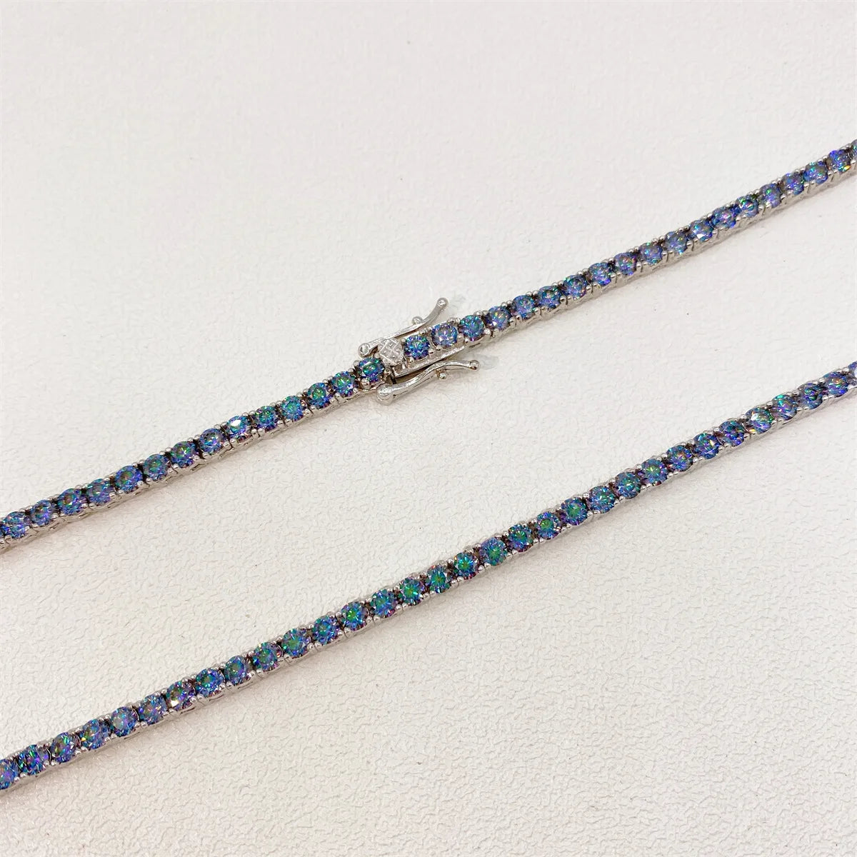 4mm Blue Color Moissanite Tennis Necklaces S925 Silver Chain for Women Men Real Diamond Pass Tester With GRA Free Shippi