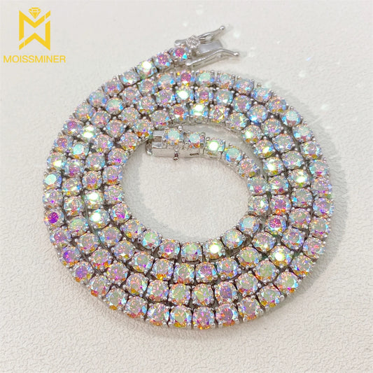 4mm Pink Moissanite Tennis Necklaces S925 Silver Tennis Chain Choker for Women Men Real Diamond Pass Tester With GRA Free Shippi