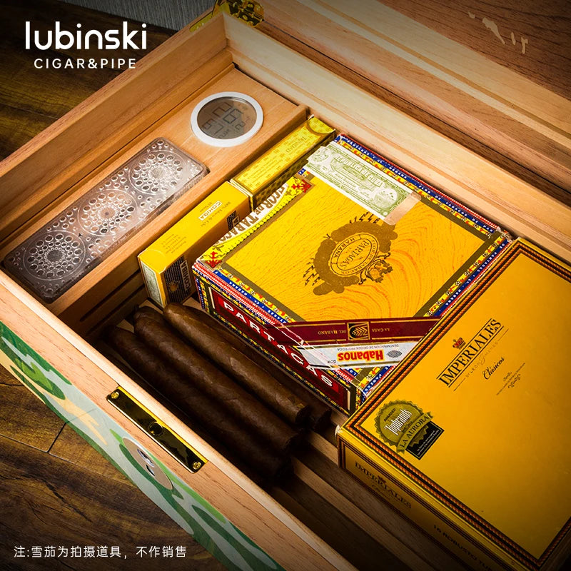 500x330x160mm Fingerprint Lock Cigar Humidor Cedar Wood Capacity 100 Cigarettes Storage Box Cool Design Moisturizing Cigar Case