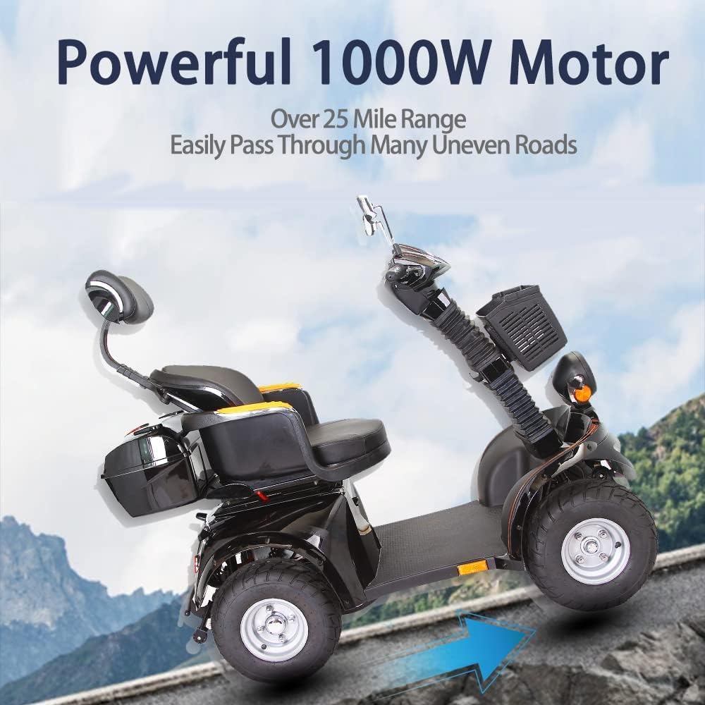 Heavy Duty Mobility Scooters for Seniors & Adults 500lbs Capacity - Electric Powered Wheelchair Device - 1000W All Terrain Recreational Mobility Scooter for Travel