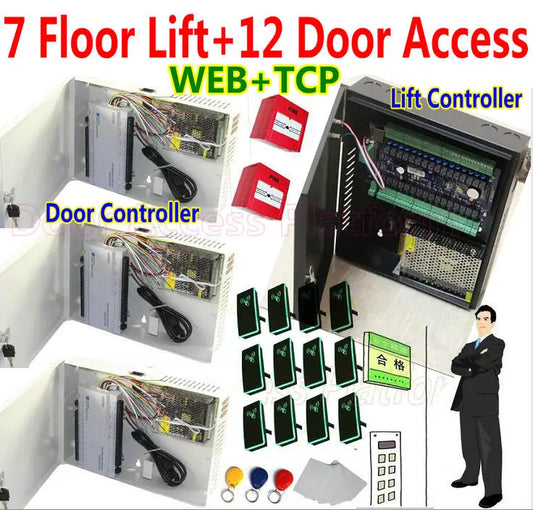 7 Floors Elevator/Lift Controller+12 Doors Access Controller system, Intelligent building control solution Web+IP interface kit