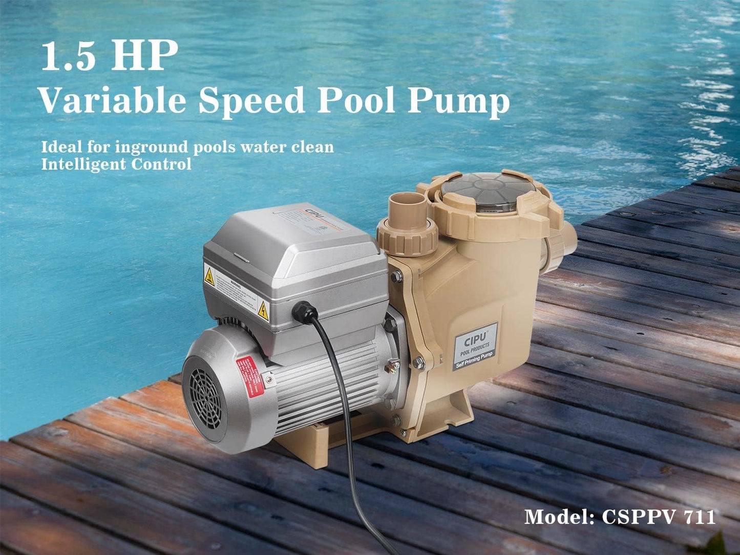 1.5HP Variable Speed Inground Pool Pump 230V High Performance Intelligent Control for Swimming Pools All-Weather Water Clean Filter Pump System Replacement ETL/DOE Certificated, CSPPV711