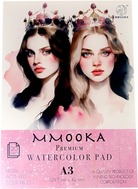 MMOOKA XL A3 Series Watercolor Textured Paper Pad for Paint, Pencil, Ink, Charcoal, Pastel, and Acrylic, Fold Over, 140 Pound,300GMS, 11.69x16.5 Inch,29.7CMX42CM, 20 Sheets