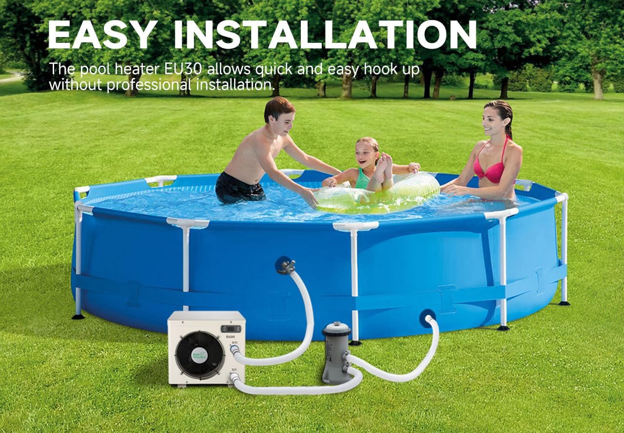 Portable Small Electric Heat Pump Pool Heater,Max 11568BTU Up to 2000 gallons Above Ground Pool Heaters, Fits 8"/11" Foot Swimming Pool Heat Pumps,110V~120V/60Hz