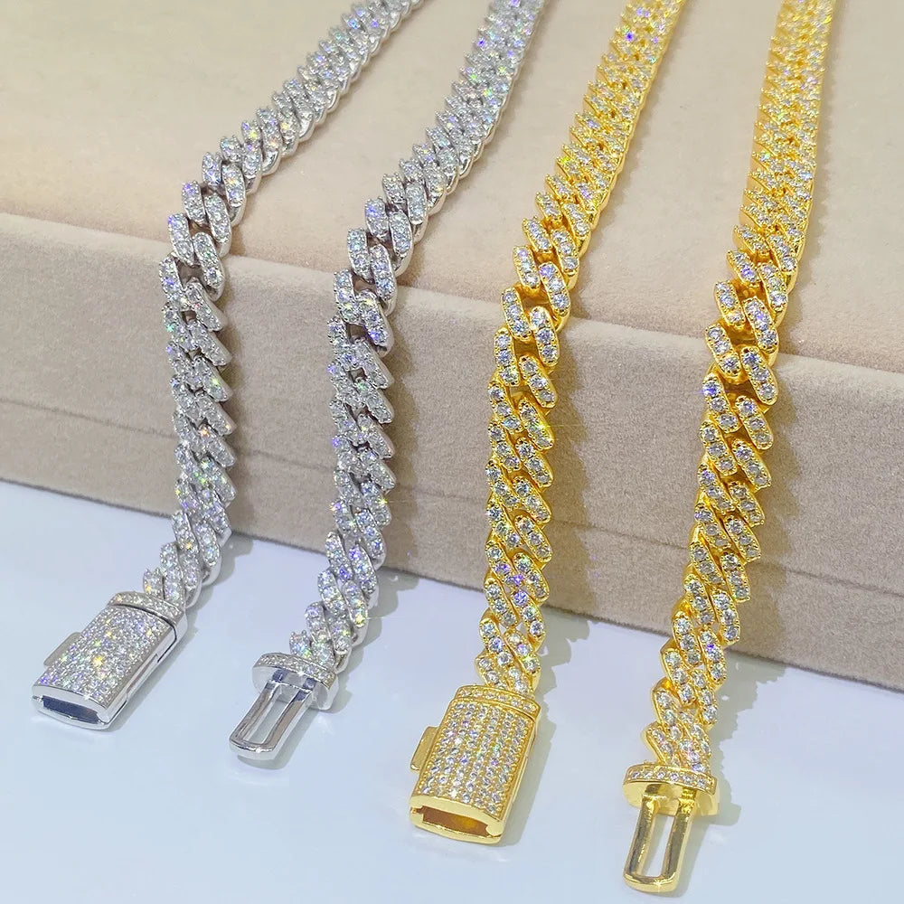 8mm D color Moissanite Cuban Chain Necklaces S925 Silver Choker for Women Men Pass Diamonds Tester With GRA Free Shipping