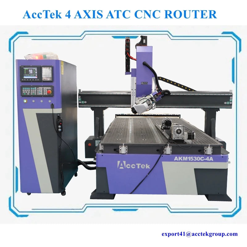 AccTek CNC Wood Router With 4 Axis ATC Spindle CNC Router Machine 4 Axis With Automatic Tool Changer