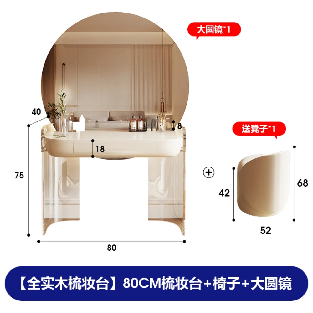 Acrylic minimalist cream style large round mirror small-sized makeup table