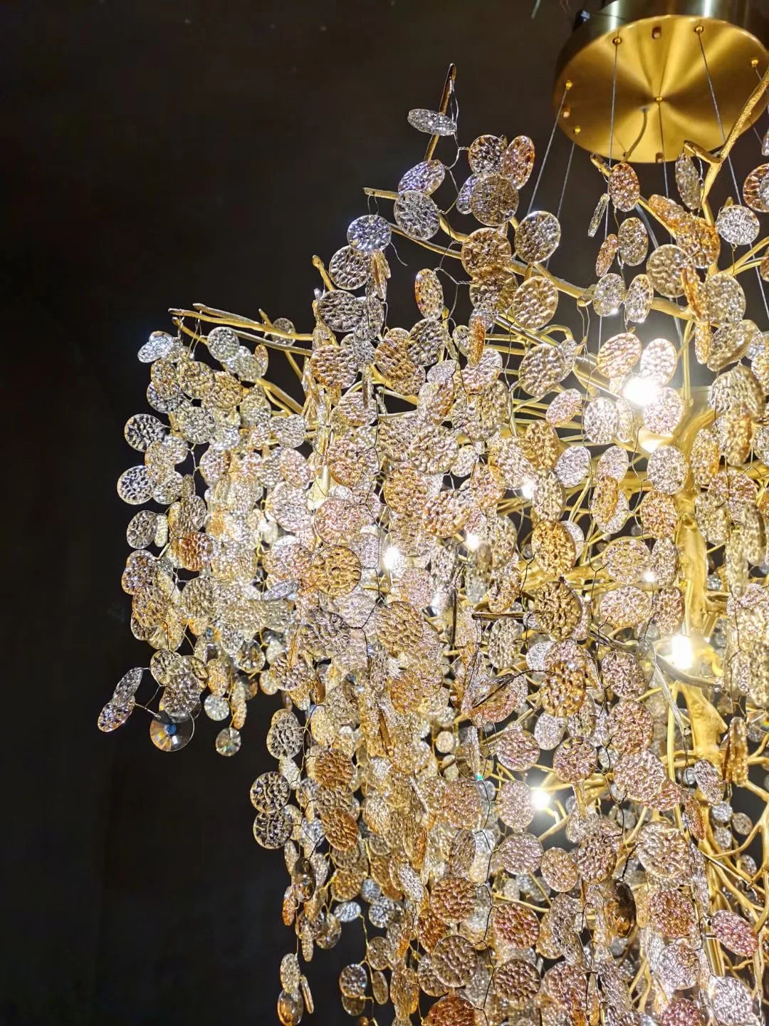 All copper light luxury money branch living room crystal chandelier villa hall lighting art atmosphere high-end restaurant bedro