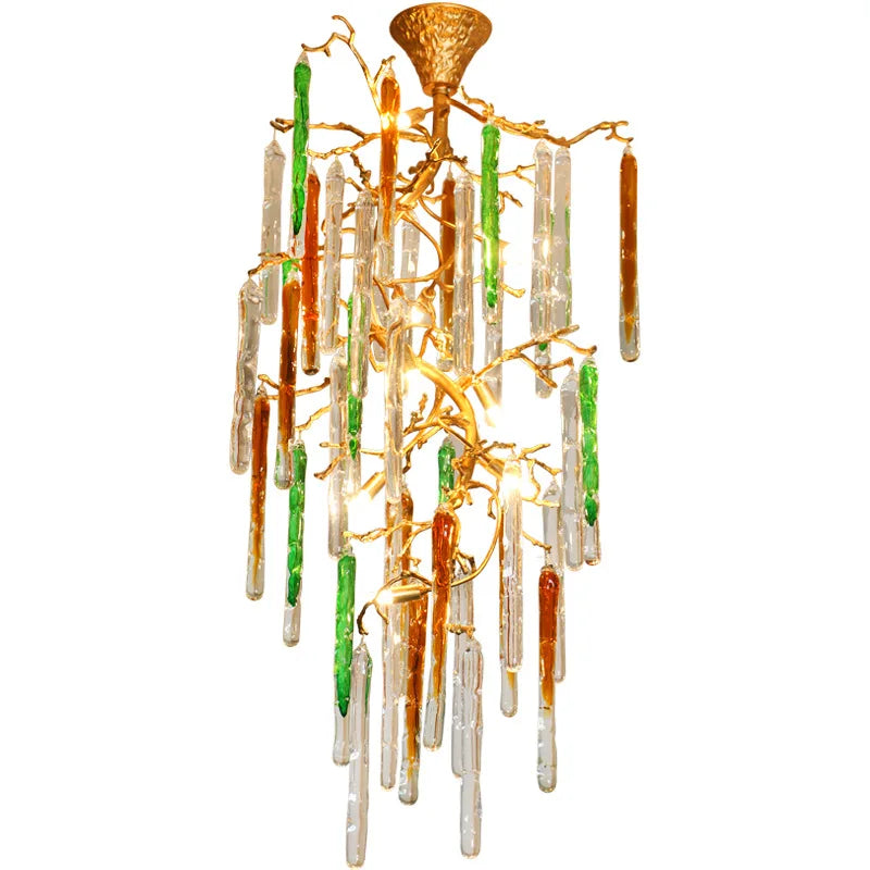 All copper postmodern light luxury crystal tree branch chandelier creative villa living room staircase luxury chandelier