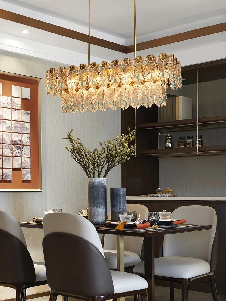 All copper restaurant post-modern minimalist villa bar Hong Kong style light luxury creative long dining table chandelier