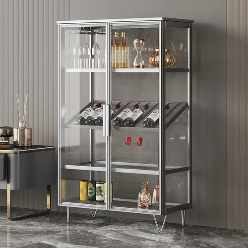 Aluminum alloy tempered glass door partition luxury wine cabinet living room wall shelf tea