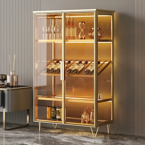 Aluminum alloy tempered glass door partition luxury wine cabinet living room wall shelf tea