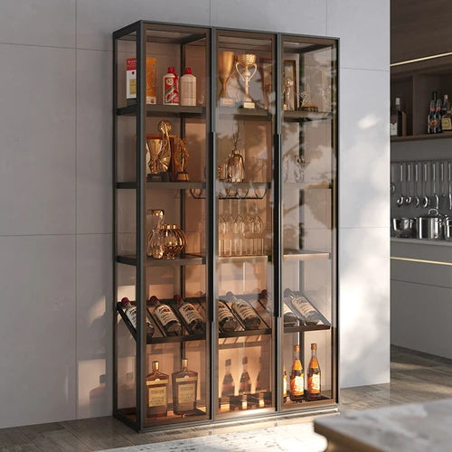 Aluminum alloy tempered glass door partition luxury wine cabinet living room wall shelf tea