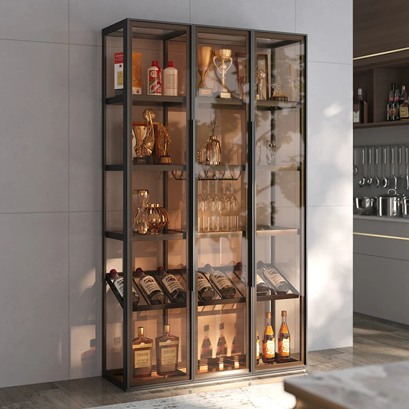 Aluminum alloy tempered glass door partition luxury wine cabinet living room wall shelf tea