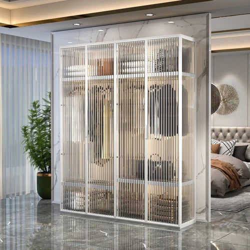 Aluminum alloy tempered glass door partition luxury wine cabinet living room wall shelf tea