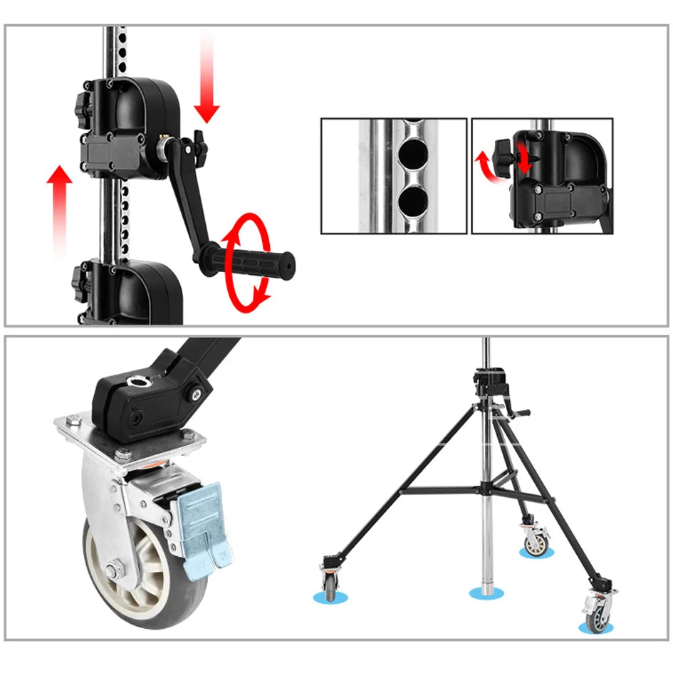 Alumotech Load 40KG Heavy Lifting Tripod Stand With Wheels For Professional Photography Film Studio Equipment.