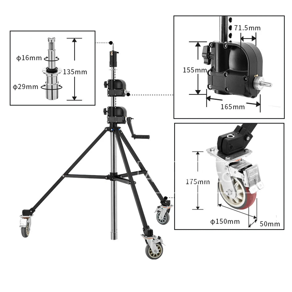 Alumotech Load 40KG Heavy Lifting Tripod Stand With Wheels For Professional Photography Film Studio Equipment.