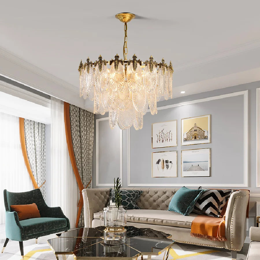 American Copper Luxury LED Chandelier Lighting Dining Living Room Glass Hanging Lamp Postmodern Bedroom Villa Lobby Home Fixture