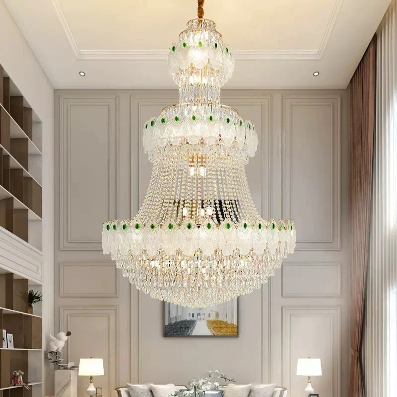 American Large Crystal Chandeliers Lights Fixture Modern Romantic Chandelier European Home Villa Hall Lobby Stair Hanging Lamp