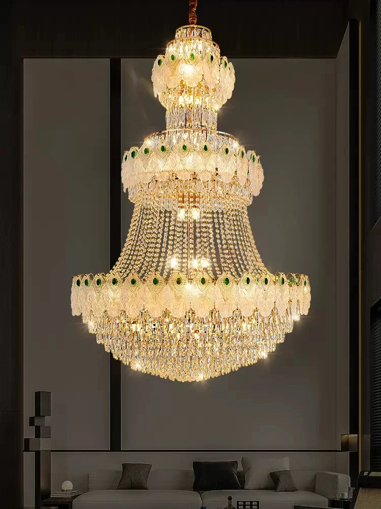 American Large Crystal Chandeliers Lights Fixture Modern Romantic Chandelier European Home Villa Hall Lobby Stair Hanging Lamp