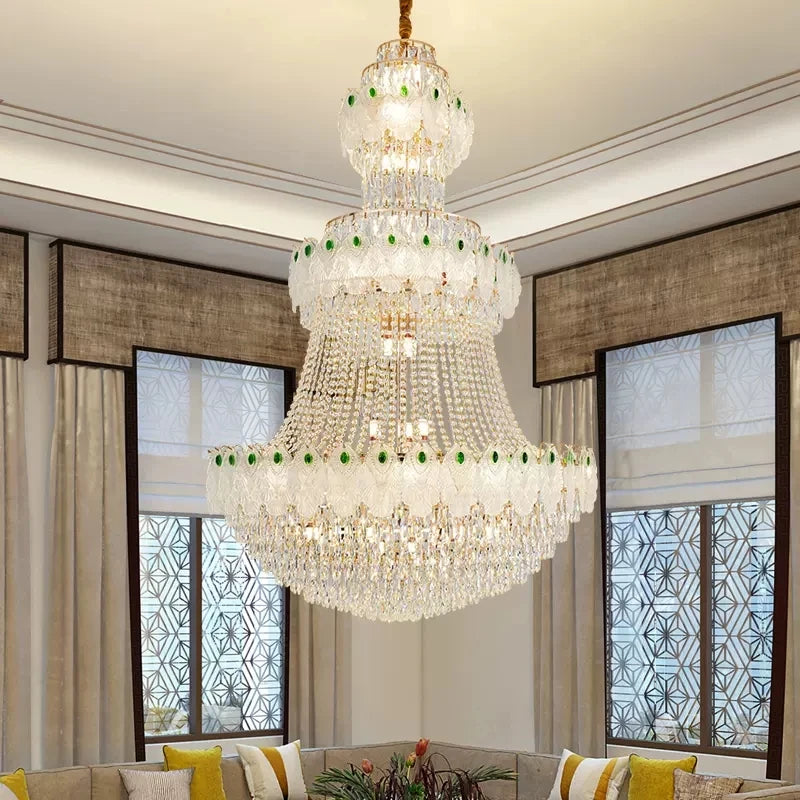 American Large Crystal Chandeliers Lights Fixture Modern Romantic Chandelier European Home Villa Hall Lobby Stair Hanging Lamp