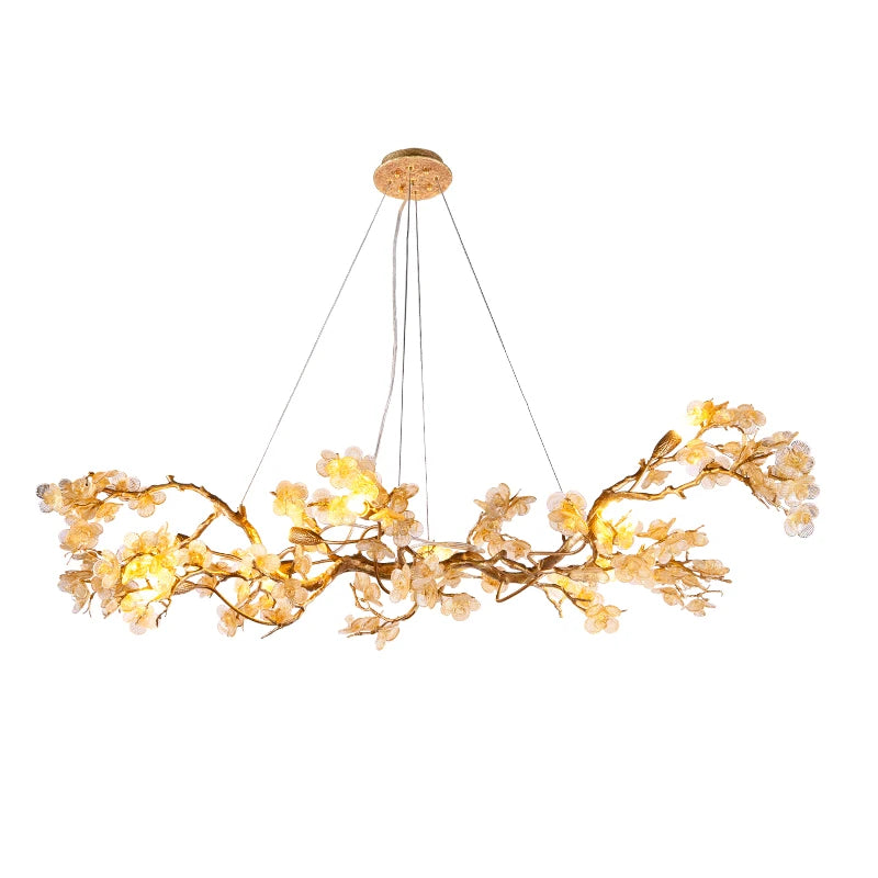 American Light Luxury Copper Chandelier Retro Zen Dining-Room Lamp Glass Flower Villa Tea Room Art Lamps