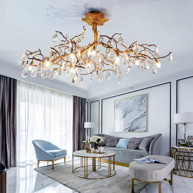 American light luxury crystal chandelier, European branch restaurant lamp, modern simple bedroom lamp, luxury high-grade villa l