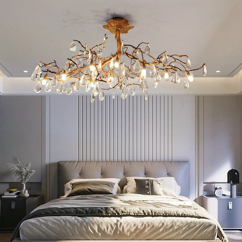 American light luxury crystal chandelier, European branch restaurant lamp, modern simple bedroom lamp, luxury high-grade villa l