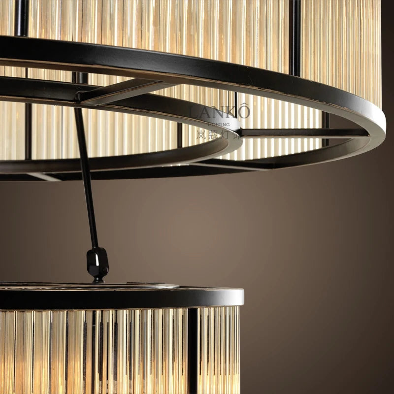 American simple retro double glass rod personality chandelier modern villa duplex building hotel club lighting