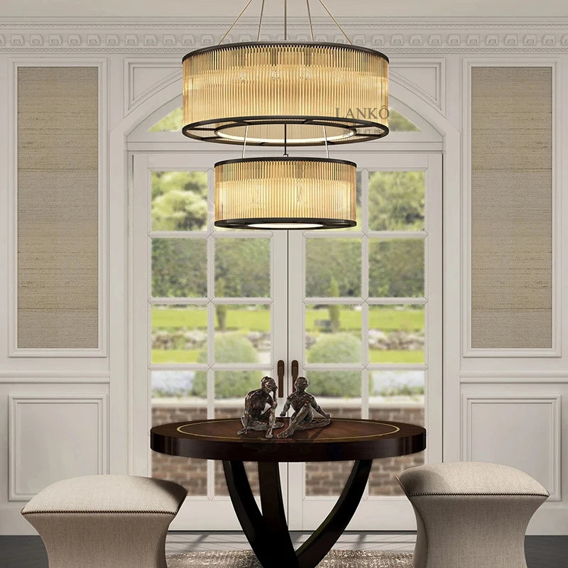 American simple retro double glass rod personality chandelier modern villa duplex building hotel club lighting